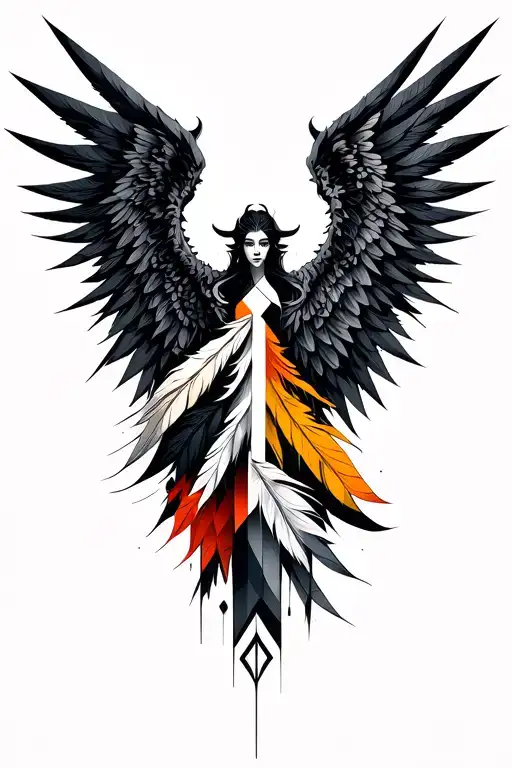 angel and demon mixed wings sharp and feather darkness and light tattoo design idea