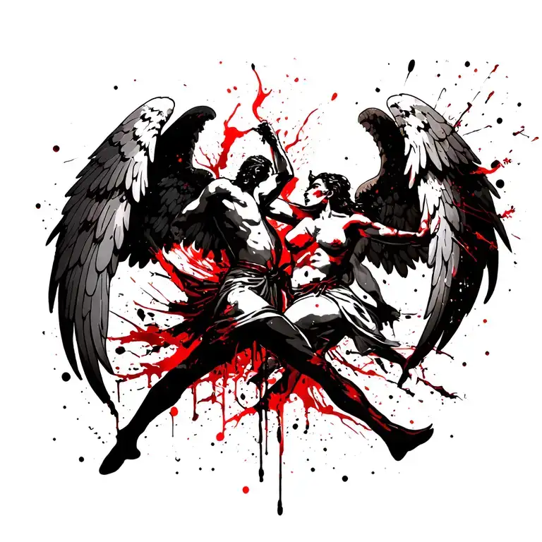 angels fighting demons tattoo design idea