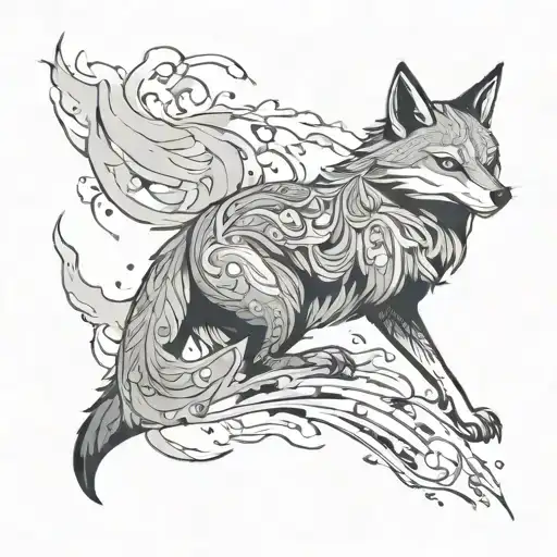 I want a tattoo of a kitsune coming out of the mist and big enough to cover the back of the forearm tattoo design idea