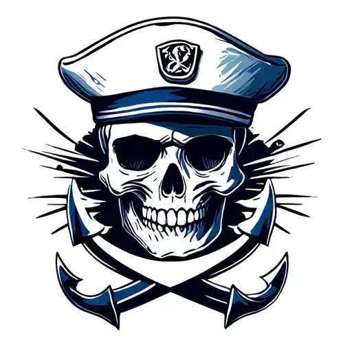 skull with sailor hat and navy anchor  tattoo design idea