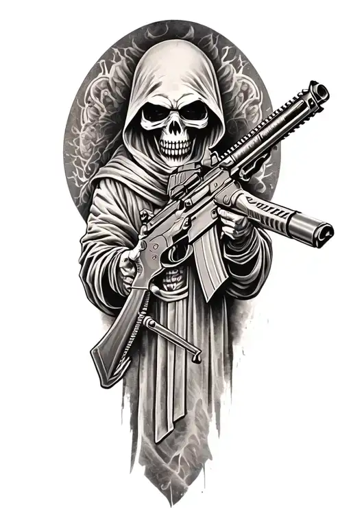 grim reaper with AR15 gun tattoo design idea