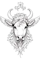 female cow head thin lines stencil  feminine beautiful with angel wings simple  tattoo design idea