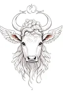 female cow head thin lines stencil  feminine beautiful with angel wings simple  tattoo design idea