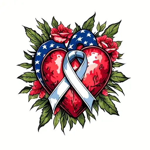 military camo heart with cancer ribbon wrapped around it tattoo design idea