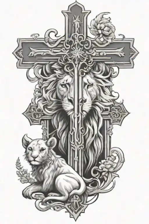Lion and Lamb below a cross tattoo design idea