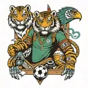 totem pole, soccer goal keeper, tiger, Native American, eagle, jeep, oiho tattoo design idea