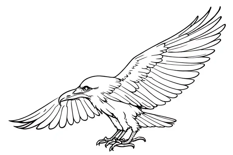Minimalistic line of a stooping hawk with open wings from side view, without fur, without face and without claws tattoo design idea