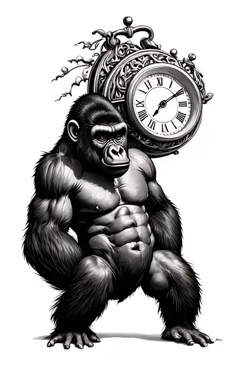 gorilla, clock, night time , trap house tattoo design idea