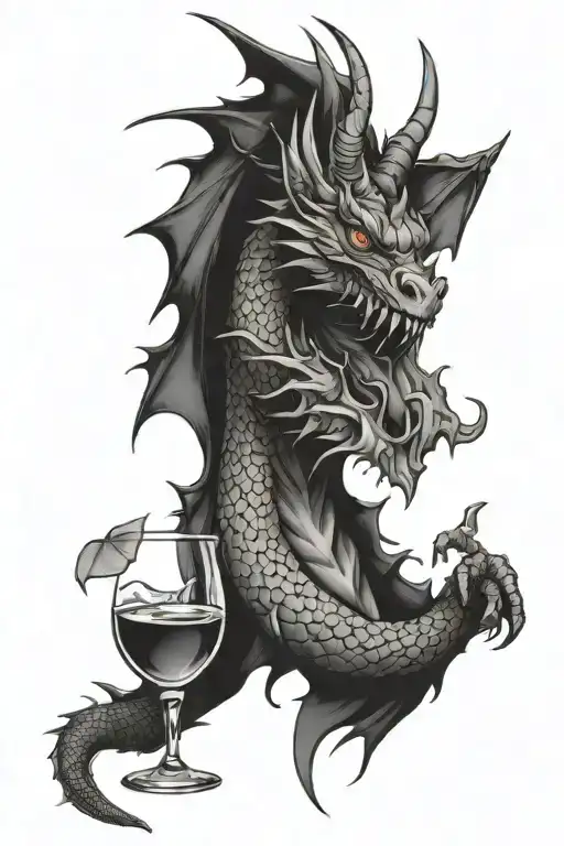 dragon with a zero feature and a bar cocktail tattoo design idea