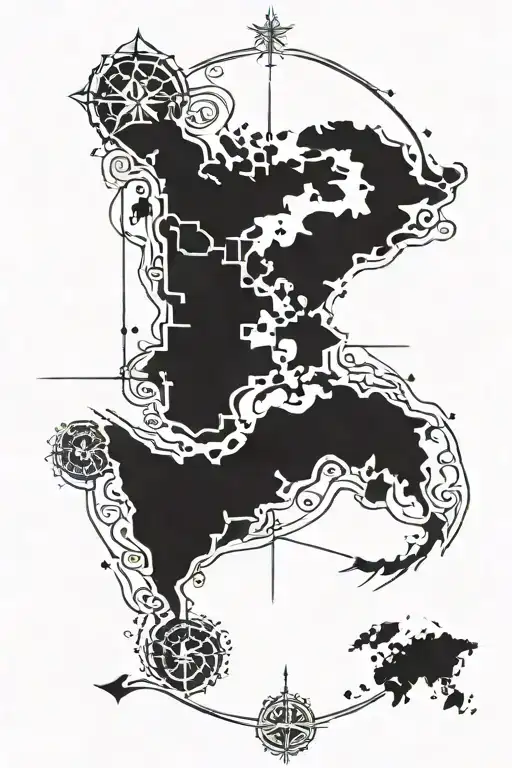 simple compass with a world map highlighting Canada and Panama  tattoo design idea