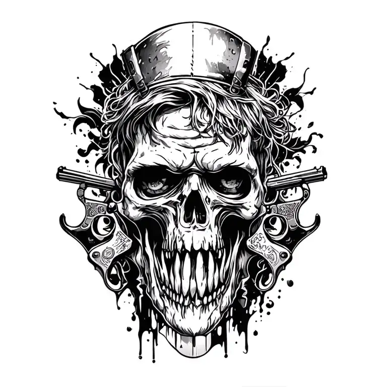 worrier and guns, in black and white colors tattoo design idea