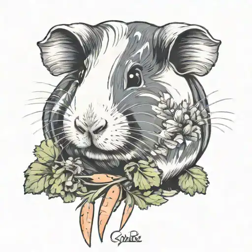 guinea pig with carrots cilantro lettuce tattoo design idea