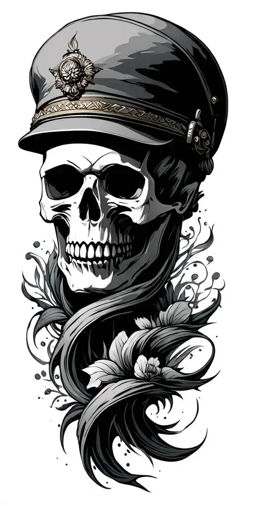military, skull, ocean tattoo design idea