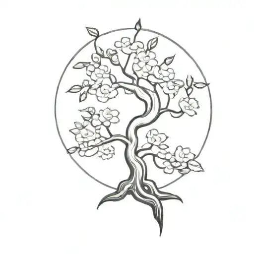 bonsai tree house plant that is growing in an s shape with flowers growing  tattoo design idea