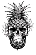 upside down pineapple skull tattoo design idea