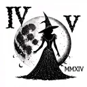 "IV - V - MMXIV" "IV - V - MMXIV" "IV - V - MMXIV" "IV - V - MMXIV" sexy witch bride silhouette over full moon tattoo design idea