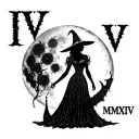 "IV - V - MMXIV" "IV - V - MMXIV" "IV - V - MMXIV" "IV - V - MMXIV" sexy witch bride silhouette over full moon tattoo design idea