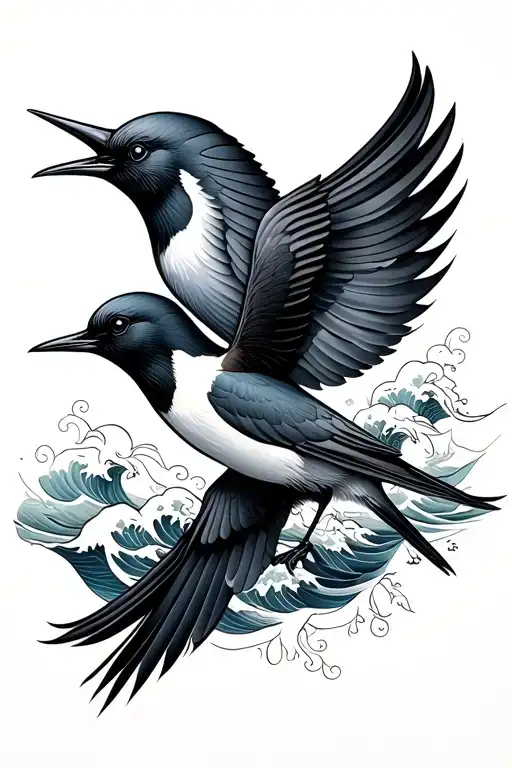 swallow birds japanese waves tattoo design idea