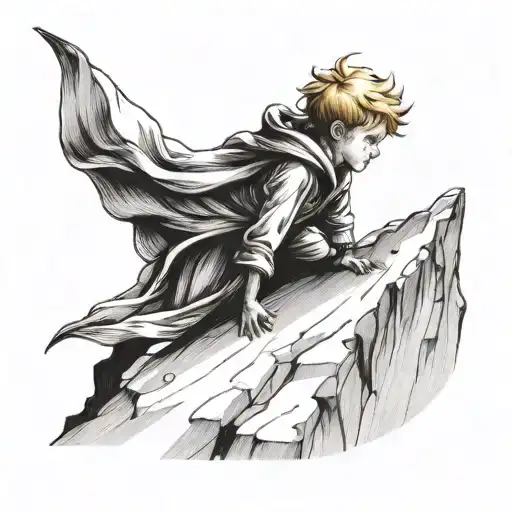 the little prince who climbs a mountain with sun tattoo design idea