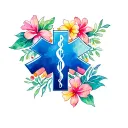 an EMT symbol with Hawaiian flowers on the outside  tattoo design idea