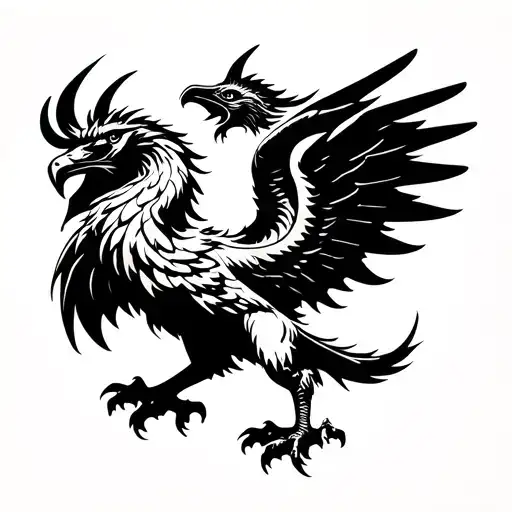 Griffin tattoo design, similar style to fall of icarus or the fall of lucifer. Make it regal, but not overly extravagant tattoo design idea
