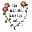 "the iron still fears the rot" "the iron still fears the rot" "the iron still fears the rot" with many roses  tattoo design idea