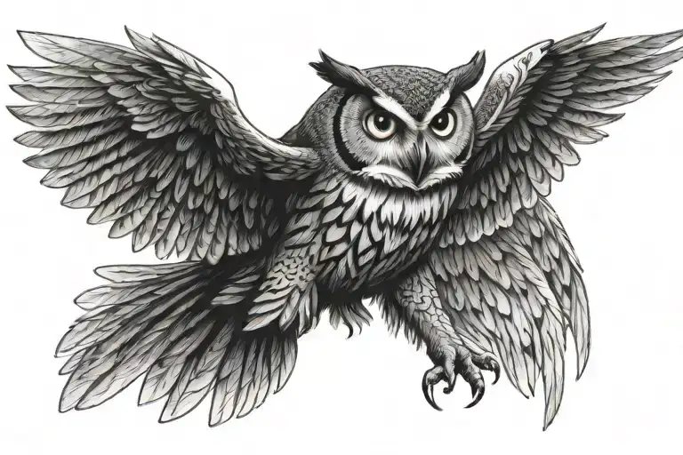 owl with outstretched wings flying tattoo design idea