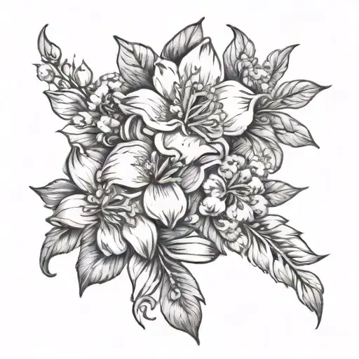 January birth flower two June birth flower may birthflower bouquet tied with a bow tattoo design idea