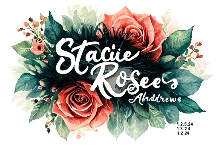 "Stacie Rose Andrews - 11.25.24" name written tattoo design idea
