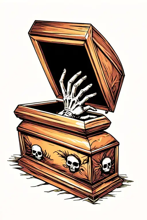  skeleton hand opening large coffin tattoo design idea
