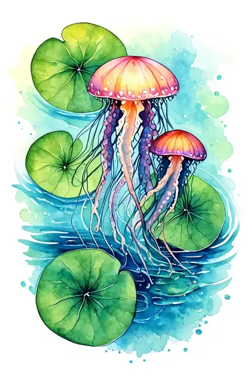 jellyfish with lily pads tattoo design idea