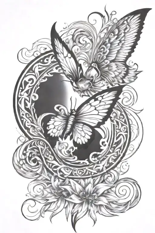 butterfly and phoenix rising and cancer ribbon tattoo design idea