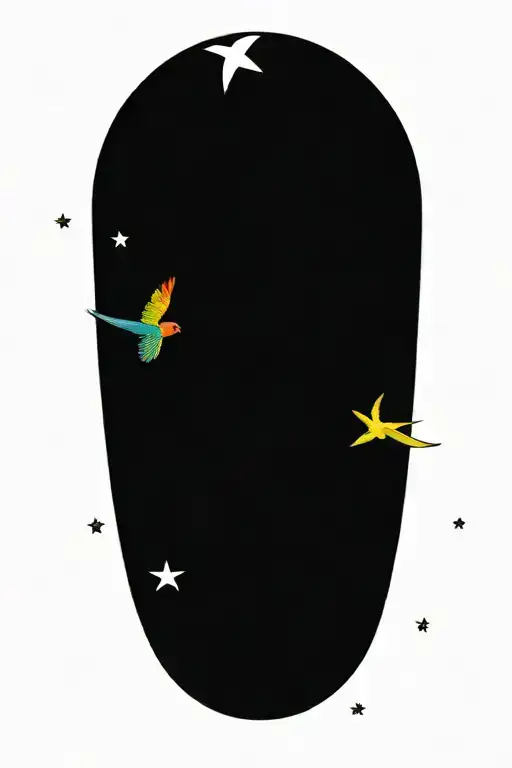 rainbow lorikeet flying with stars tattoo design idea