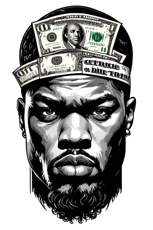 Get Rich Or Die Tryin with guns and cash  tattoo design idea
