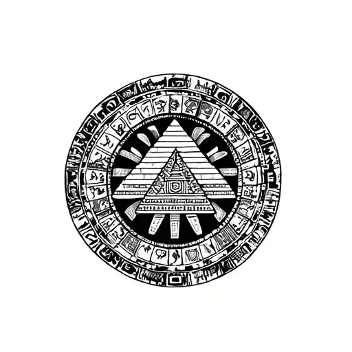 Aztec calendar with pyramid  tattoo design idea