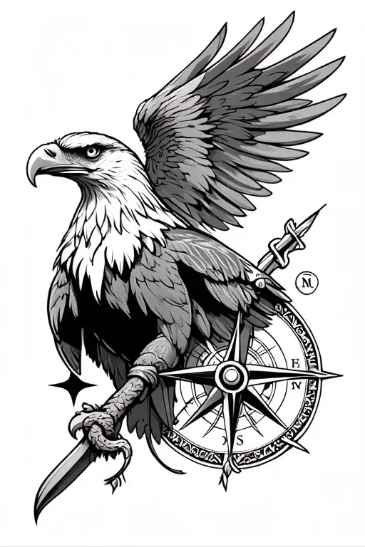 eagle viking and compass  tattoo design idea