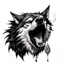 a wolf with a scale in its mouth and Lucifer's tear tattoo design idea