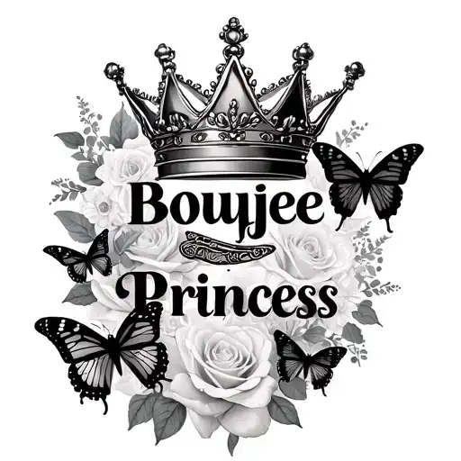 "Boujee Princess " crown butterflies rose tattoo tattoo design idea