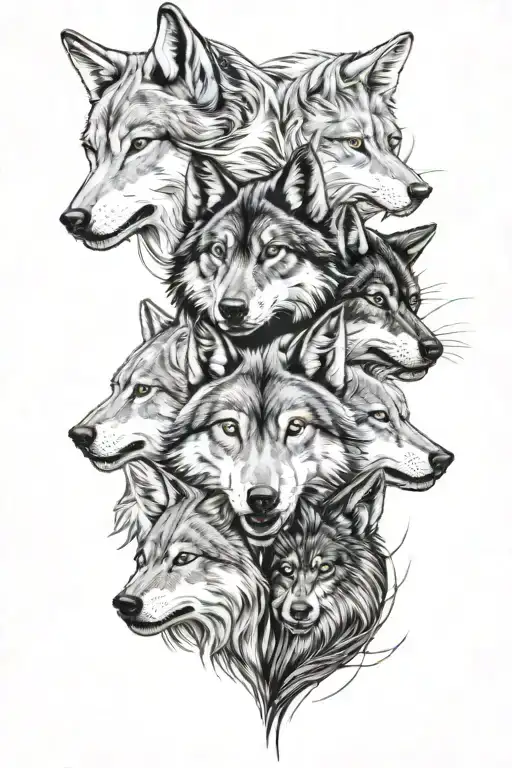 4 wolfs face split tattoo design idea