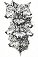 4 wolfs face split tattoo design idea