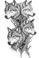 4 wolfs face split tattoo design idea