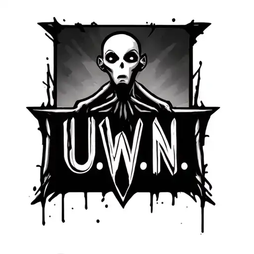 simple style: three pices of stickman with the letters "U.W.N." tattoo design idea