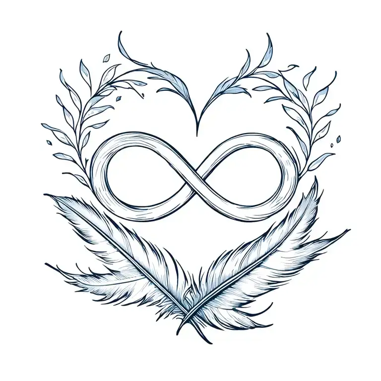 Emma, infinity symbol, heart shape, feather feather feather tattoo design idea