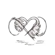 Emma, infinity symbol, heart shape, feather feather feather tattoo design idea