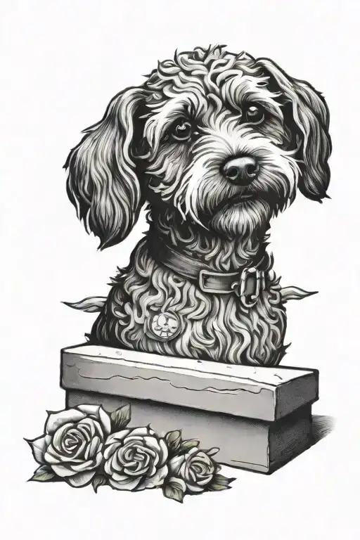 schnoodle head on a tomb stone as a tribute for my death dog tattoo design idea