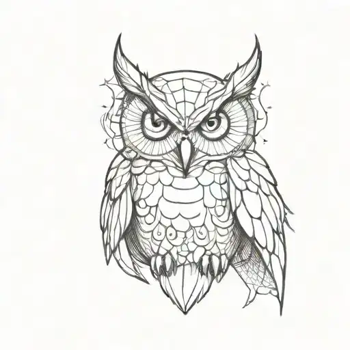 owl head and bat wings tattoo design idea