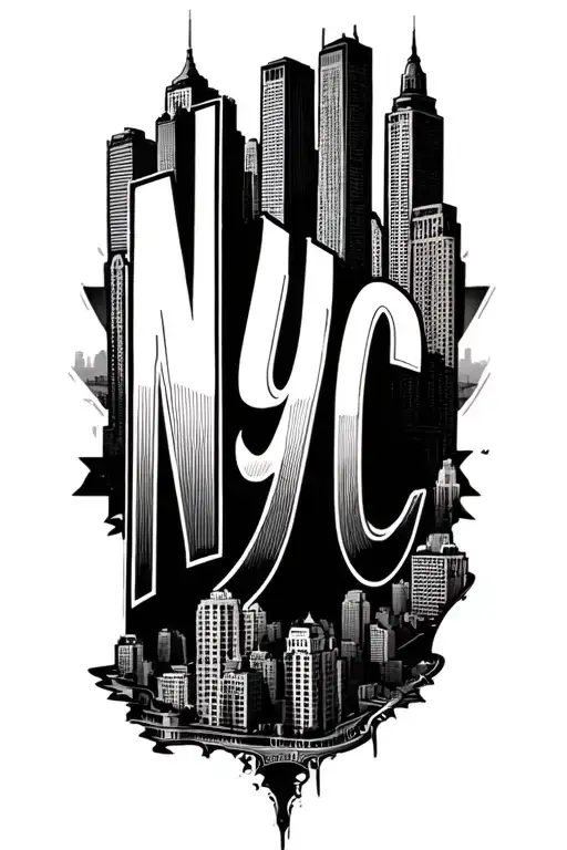"NYC" New York skyline made tattoo design idea