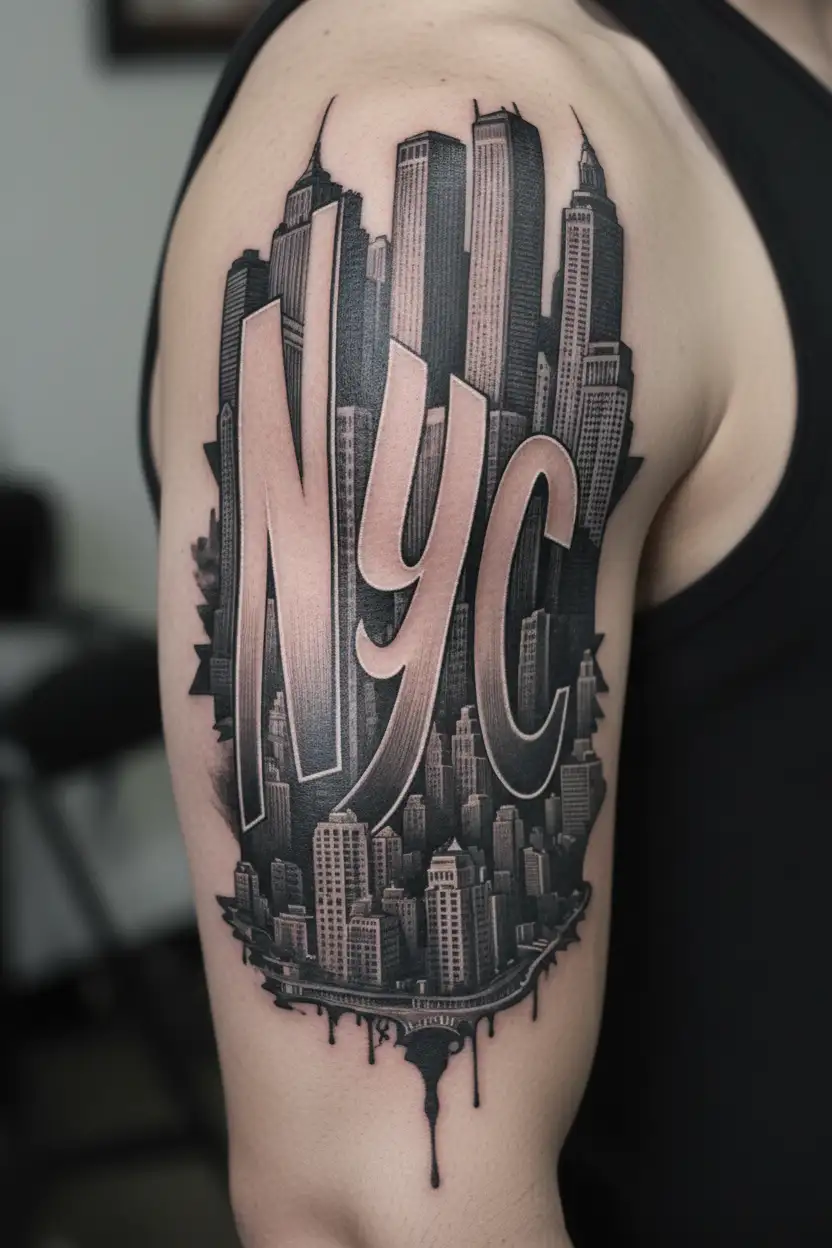 "NYC" New York skyline made tattoo design idea