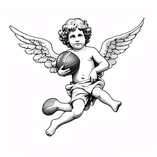 a cherub angel holding a football tattoo design idea