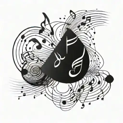 A minimalist design of music notes and sound waves flowing along the arm in a continuous line tattoo design idea